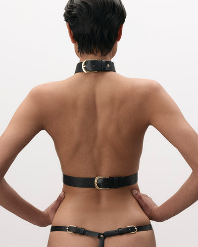 Harnais En Simili Cuir Lotus Noir/Doré