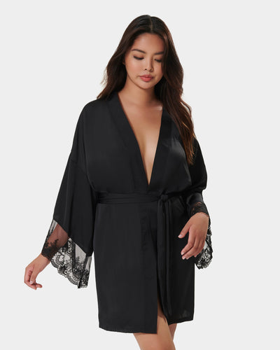 Kimono Marseille Satin Luxueux Noir 
