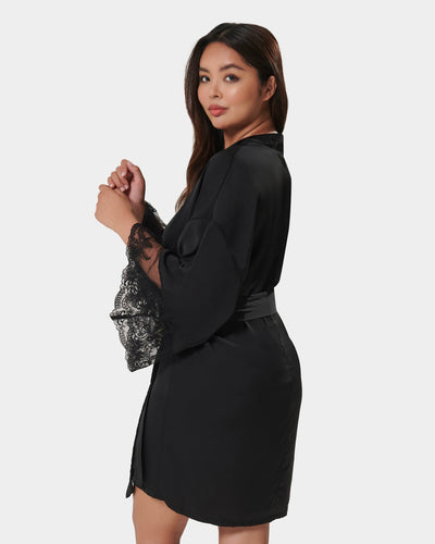 Kimono Marseille Satin Luxueux Noir 