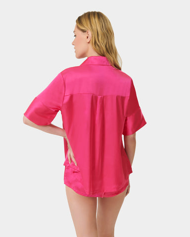 Alma Ensemble Short Pyjama Satin Luxueux Rose Fuchsia