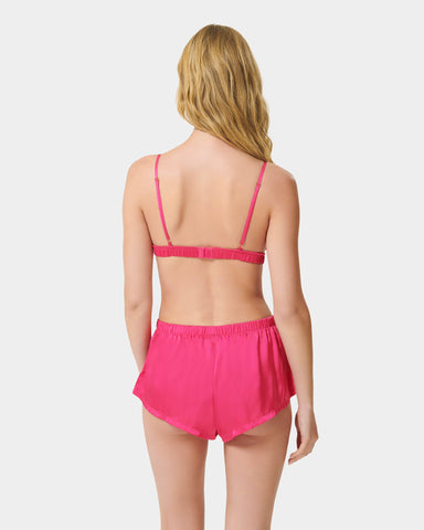 Saskia Ensemble Luxe Soutien-Gorge et Short en Satin Rose Fuchsia