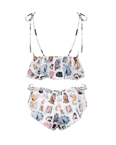 BB x Ashley Williams Ensemble Short et Caraco en Satin De Luxe Imprimé Chaton