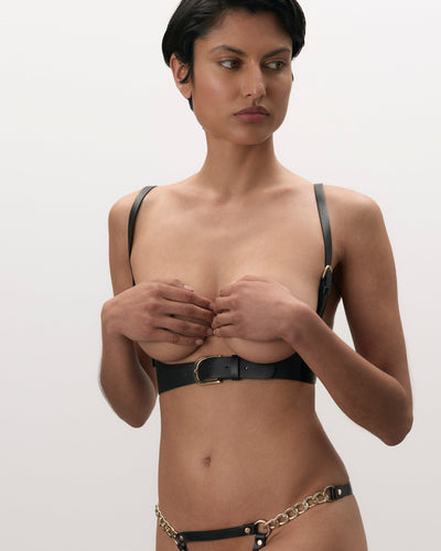 Harnais Brassière Lotus En Simili Cuir Noir