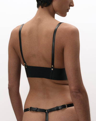 Harnais Brassière Lotus En Simili Cuir Noir