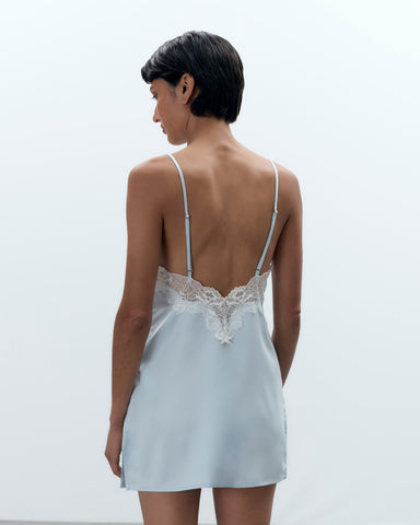 Nuisette en Satin Luxueux Isabella Bleu Eau Glacée