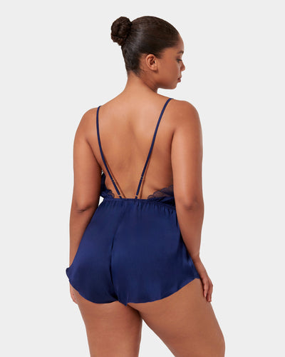 Combishort Vermont en Satin Luxueux Bleu Marine
