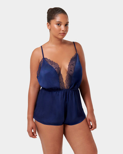 Combishort Vermont en Satin Luxueux Bleu Marine