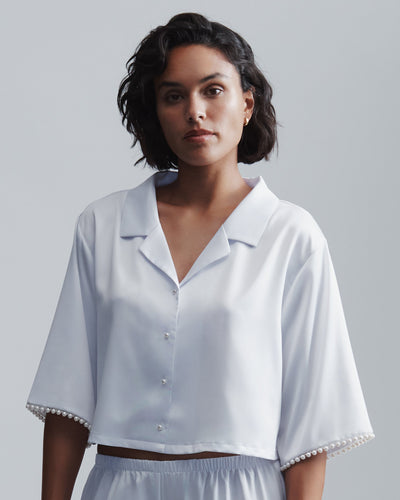 Chemise en Satin Luxueux avec Perle Blanc/Nacre
