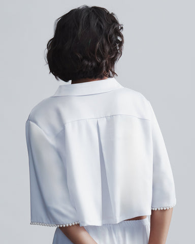 Chemise en Satin Luxueux avec Perle Blanc/Nacre