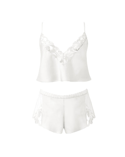 Ensemble Caraco et Short en satin Luxueux Leonora Blanc/Transparent