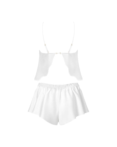 Ensemble Caraco et Short en satin Luxueux Leonora Blanc/Transparent