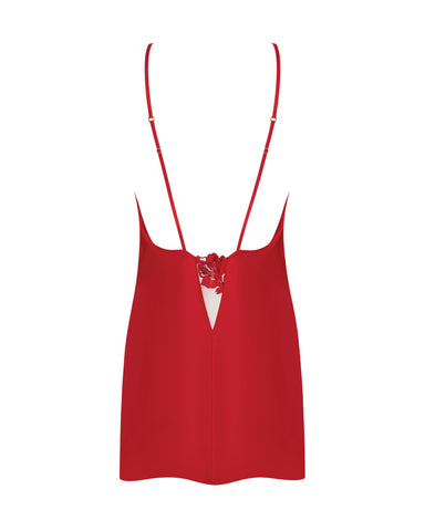 Nuisette Brodée en Satin Lavanya Rouge