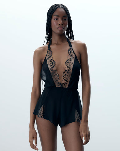 Combishort Marisa en Mousseline transparente Noir