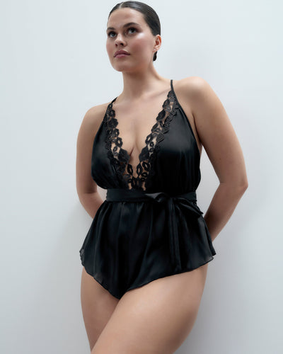 Combishort Brodé en Mousseline Marian Noir