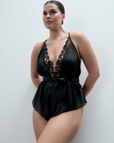 Combishort Brodé en Mousseline Marian Noir