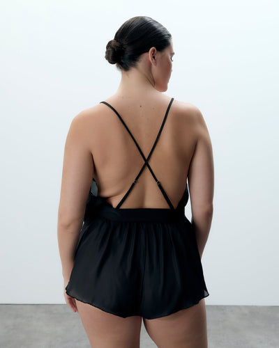 Combishort Brodé en Mousseline Marian Noir