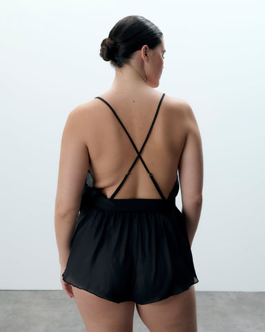 Combishort Brodé en Mousseline Marian Noir
