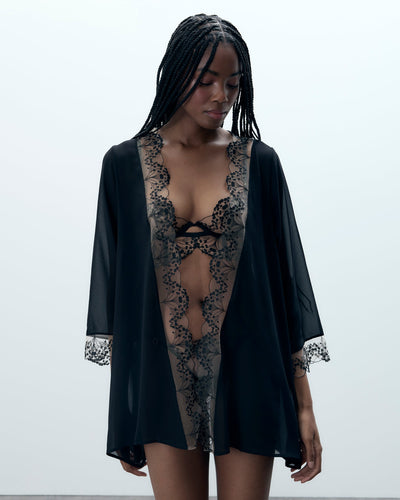 Kimono Marisa en Mousseline transparente Noir