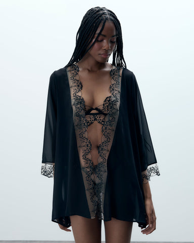 Kimono Marisa en Mousseline transparente Noir