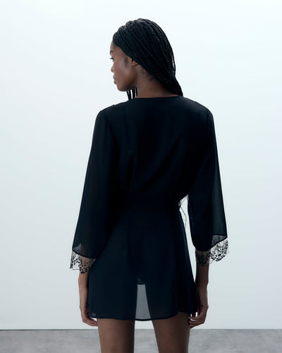 Kimono Marisa en Mousseline transparente Noir