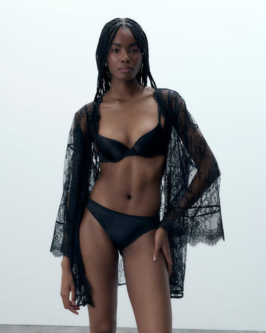 Kimono Madeline en Dentelle transparente Noir