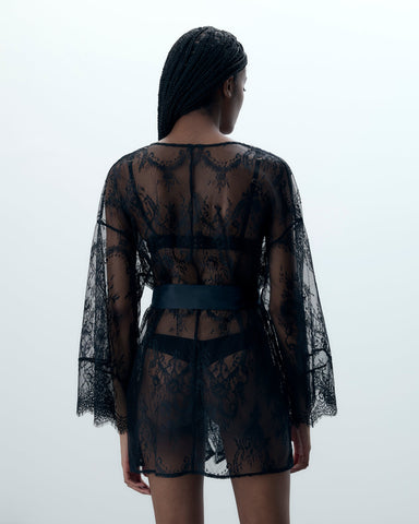 Kimono Madeline en Dentelle transparente Noir