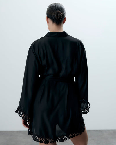 Kimono Brodé en Mousseline Marian Noir