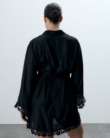 Kimono Brodé en Mousseline Marian Noir
