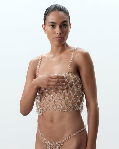 Haut Crop Top en Cristal Transparent