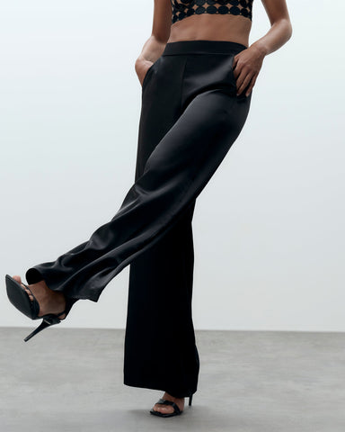 Pantalon Évasé Presley en Satin Luxueux