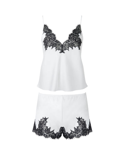 Ensemble Caraco et Short en Satin Luxueux Anastasia Ivoire/Noir