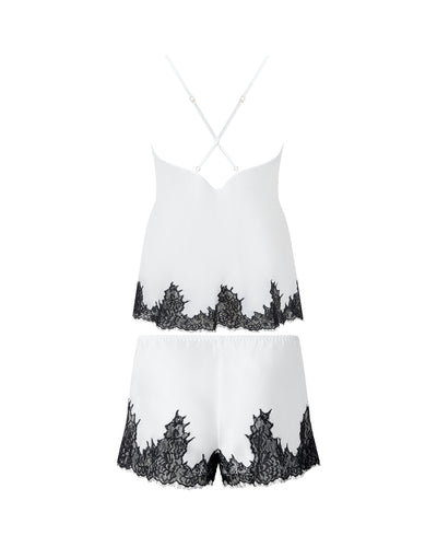 Ensemble Caraco et Short en Satin Luxueux Anastasia Ivoire/Noir