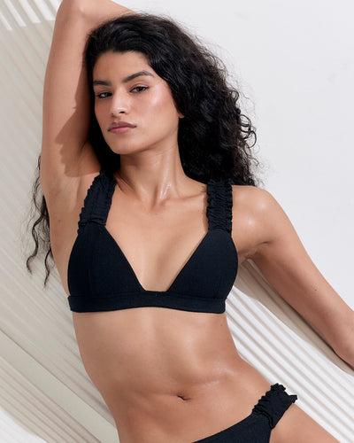 Haut de Bikini à Volants Flores Noir