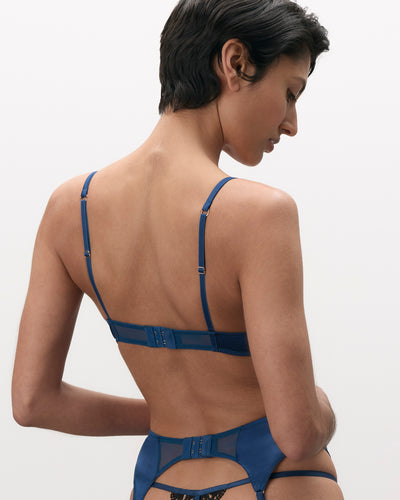 Soutien-gorge Moulé en Satin Luxueux Ida Bleu Marine Pivoine/Noir