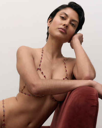 Soutien-gorge triangle ouvert Mimi Crystal, rouge/doré